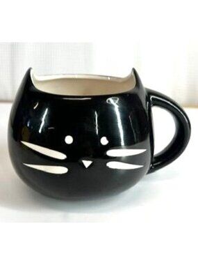 Black Cat Face Mug, whimsical, cute, cat lover, coffee, decor